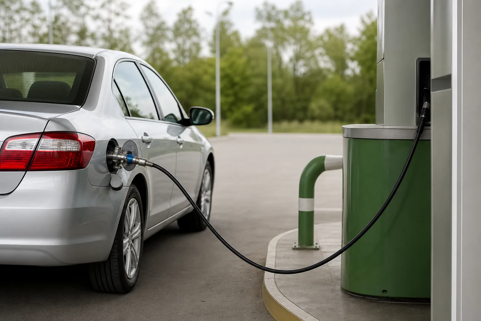 Fahrzeug tankt LPG an einer Autogastankstelle, 1200x800